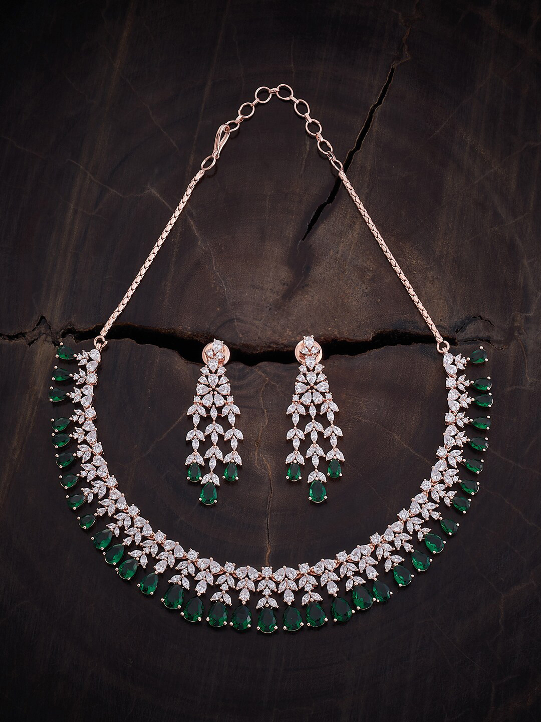 

Kushal's Fashion Jewellery Rose Gold-Plated Cubic Zirconia Studded Necklace & Earrings