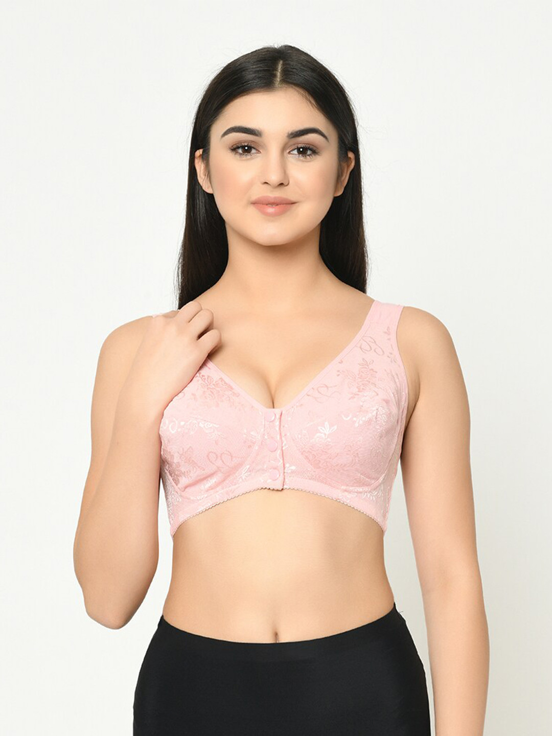 

Curvy Love Floral Self Design Full Coverage Maternity Bra with Anti Microbial, Pink