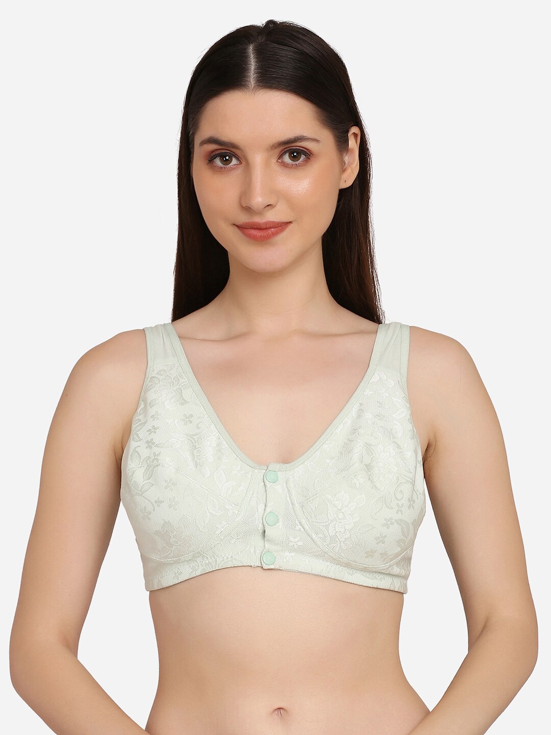 

Curvy Love Floral Self Design Full Coverage Maternity Bra with Anti Microbial, Sea green