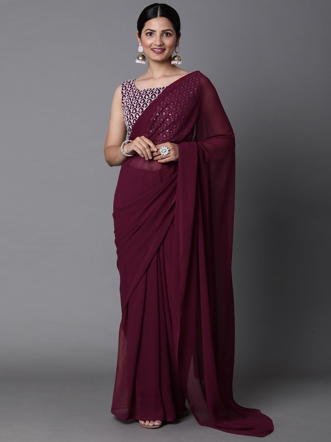 Mitera Pure Georgette Saree, Magenta