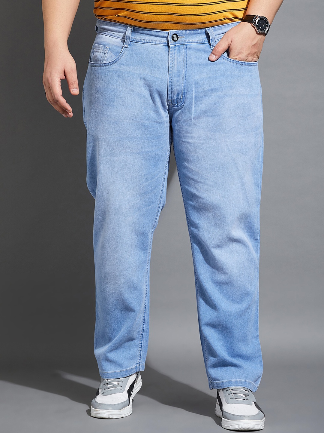 bigbanana Men Plus Size Light Fade Clean Look Stretchable Jeans, Blue
