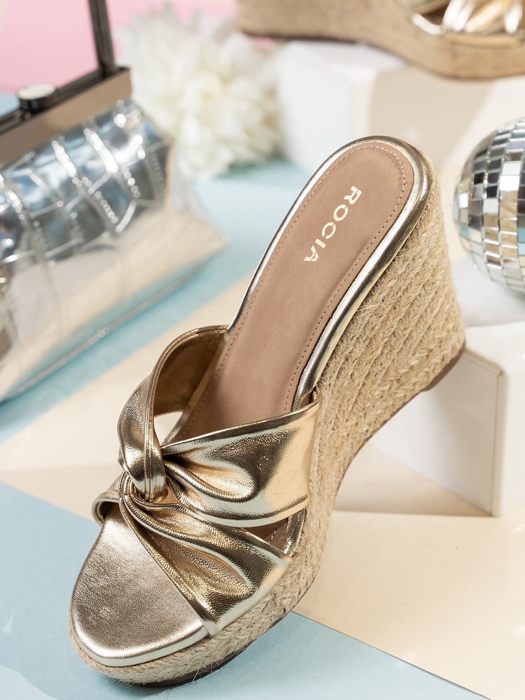 

Rocia Textured Open Toe Wedge Heels, Gold