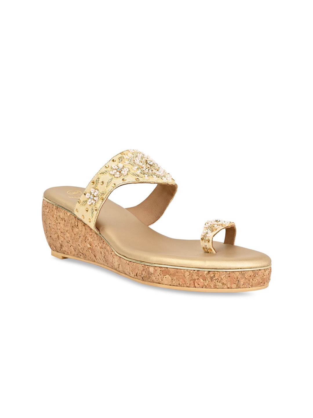 Rocia Embellished Open Toe Wedge Heels, Gold
