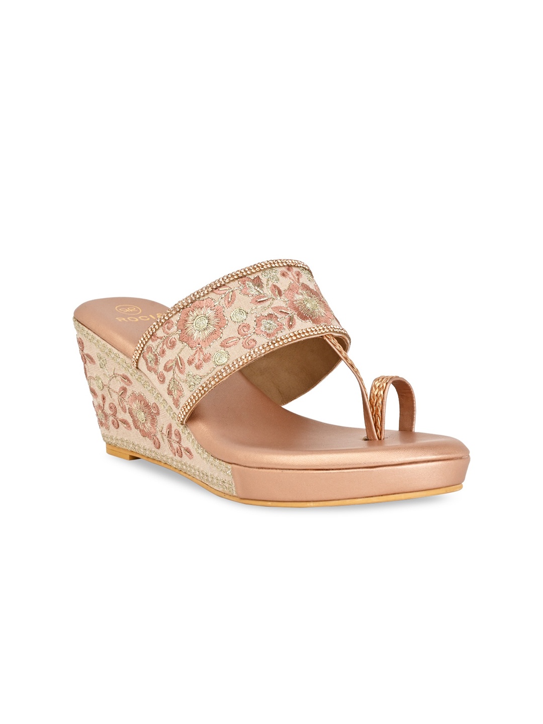 

Rocia Embellished Open Toe Wedge Heels, Rose gold