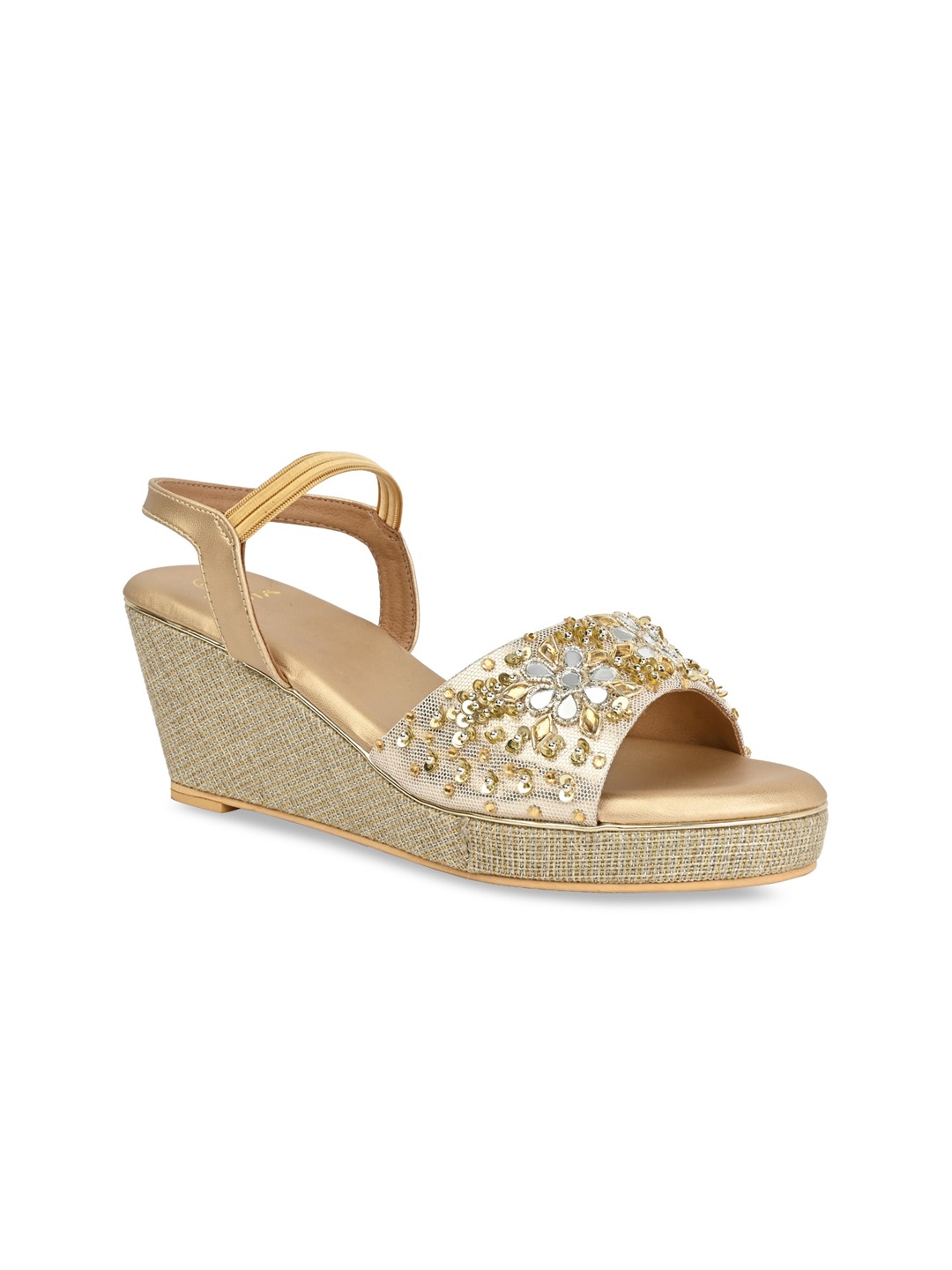 

Rocia Embellished Open Toe Wedge Heels, Gold