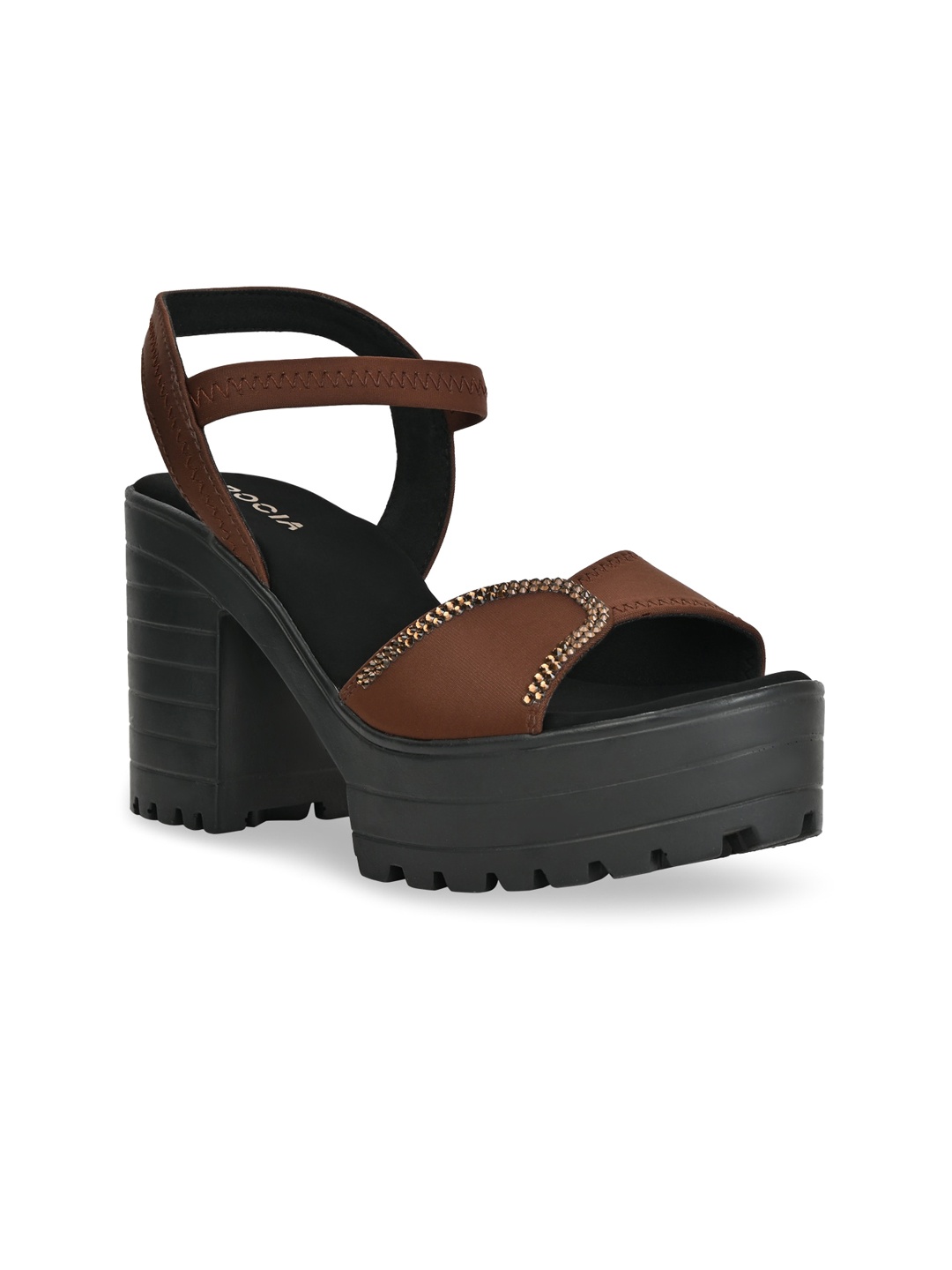 

Rocia Open Toe Embellished Platform Heels, Brown