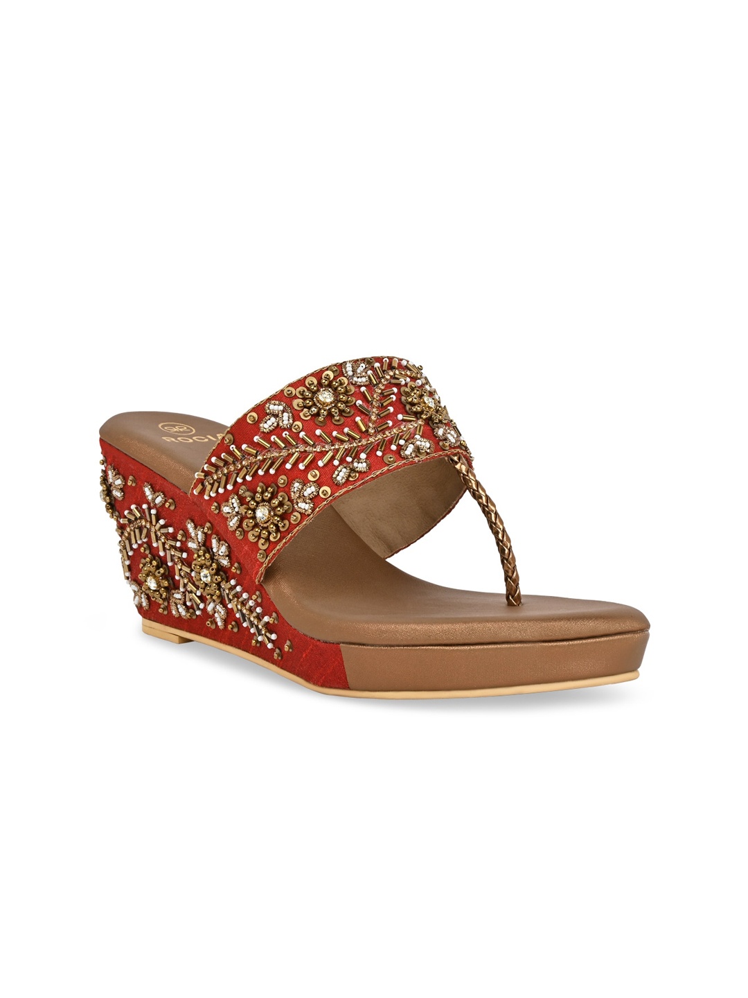 

Rocia Embellished Open Toe Wedge Heels, Gold