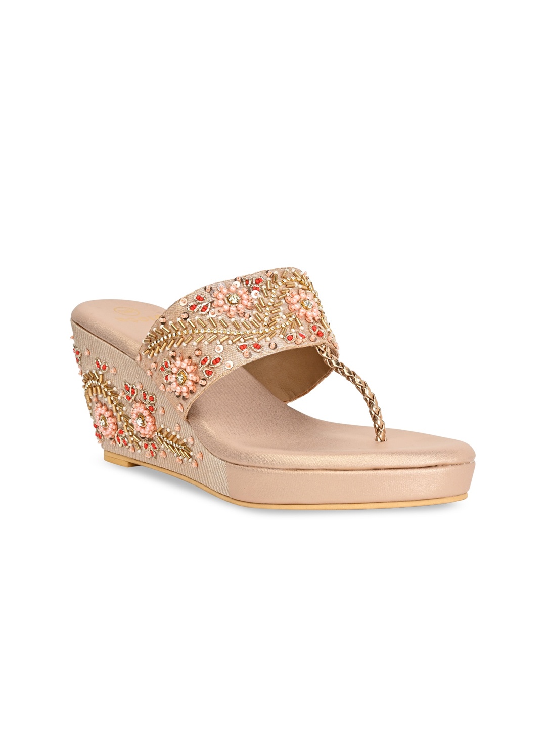 

Rocia Embellished Open Toe Wedge Heels, Rose gold