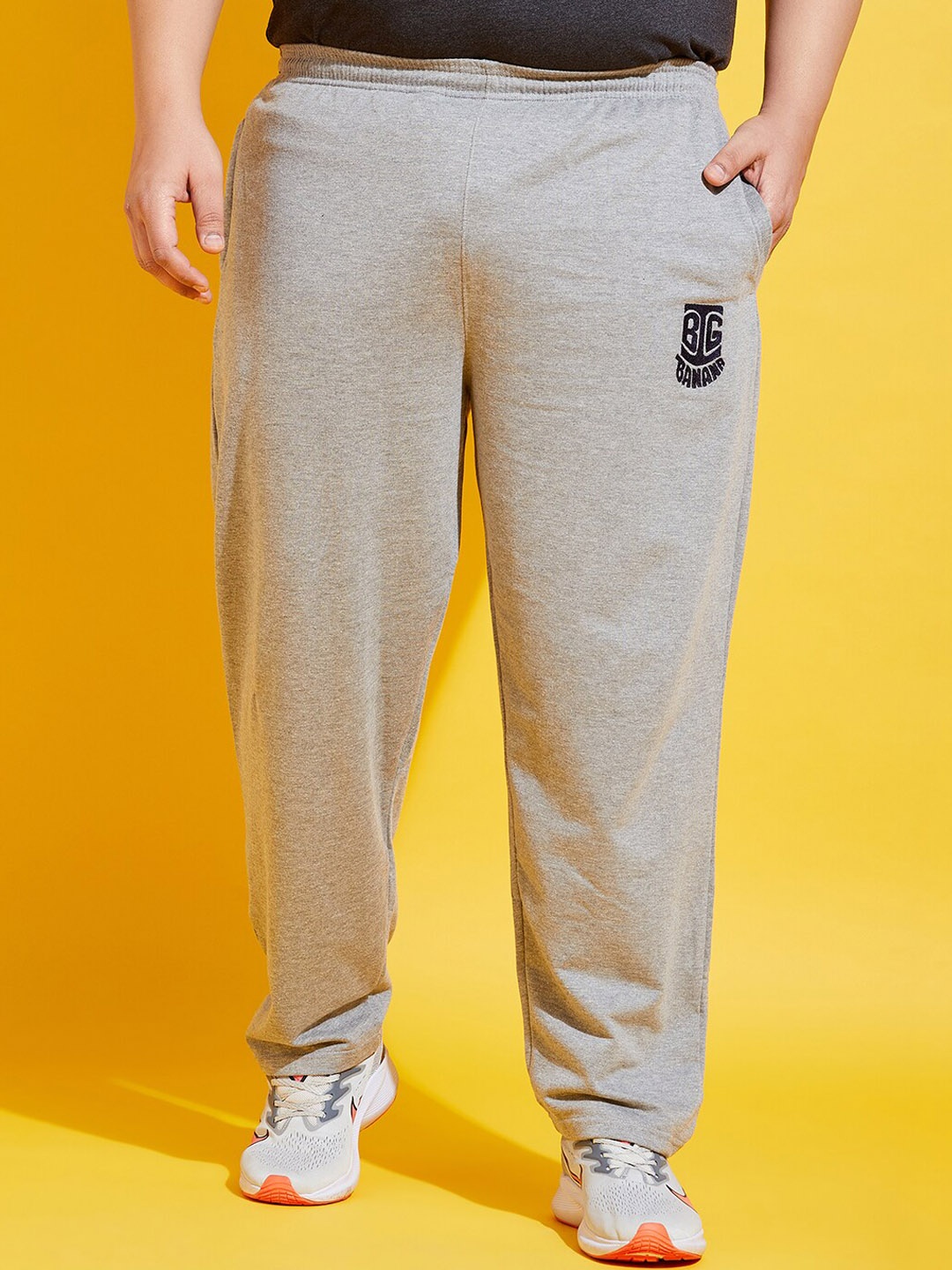 bigbanana Men Plus-Size Pure Cotton Track Pants, Grey