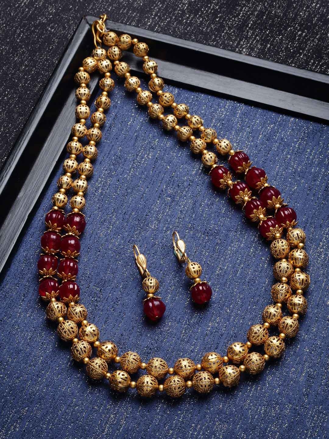 

PANASH Gold Plated Beaded Necklace And Earrings