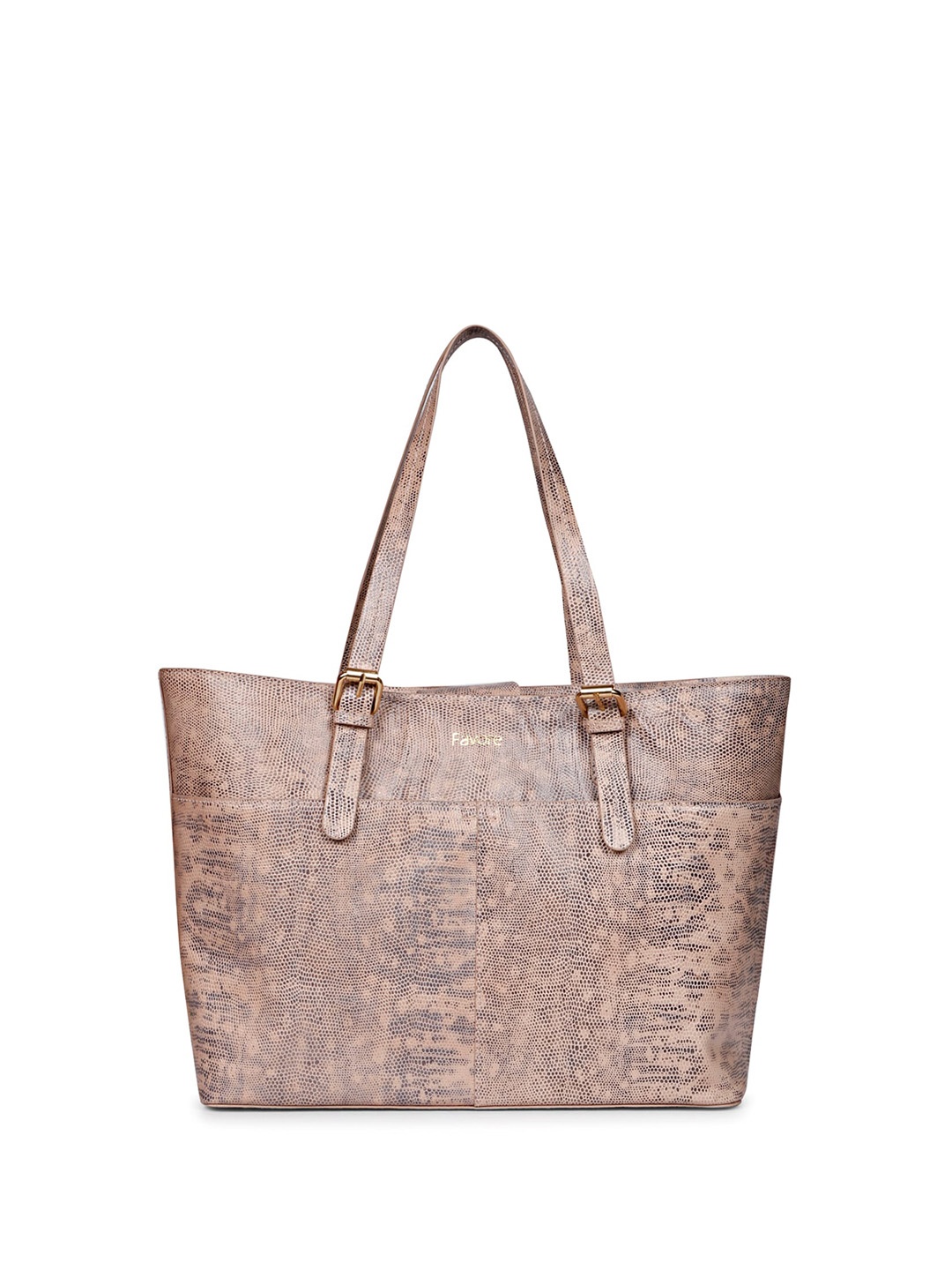 

Favore Animal Textured Zip Detail Leather Handheld Bag, Peach
