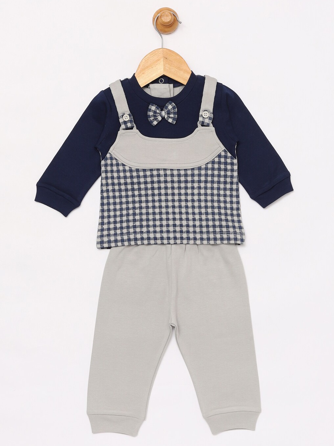 

BABY GO Infants Boys Checked Pure Cotton T-shirt With Pyjamas, Navy blue
