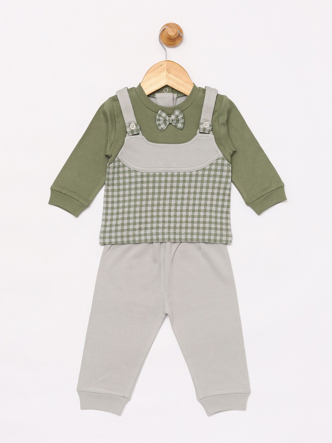 

BABY GO Infants Boys Checked Pure Cotton T-shirt With Pyjamas, Olive