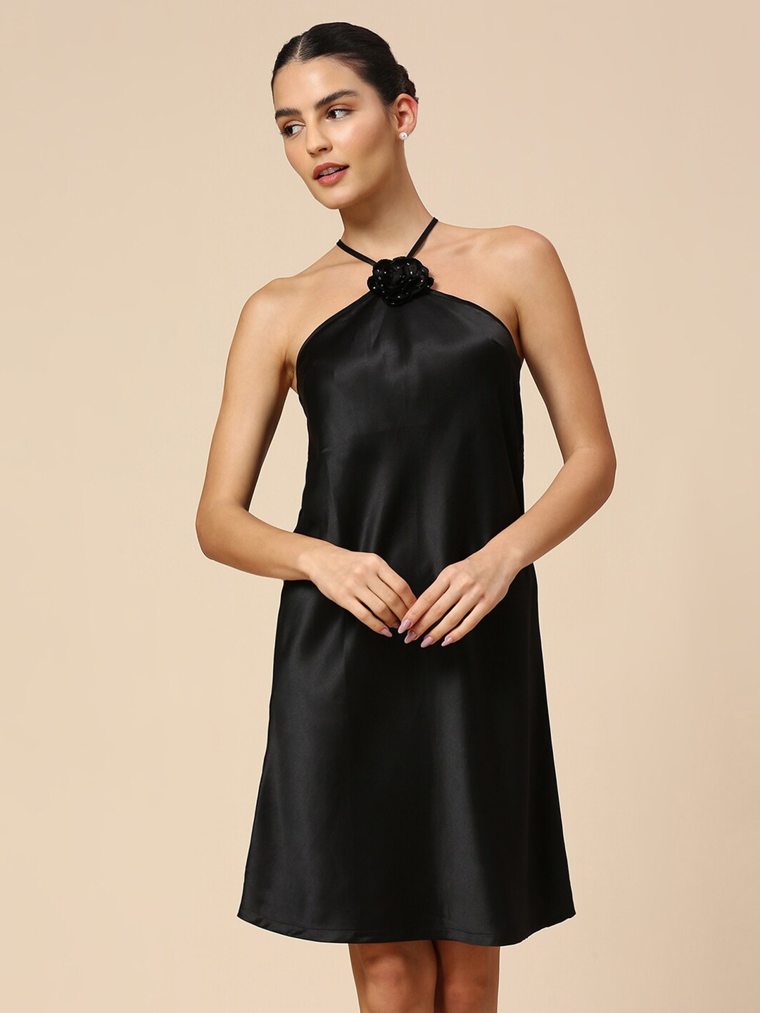 

Chemistry Halter Neck Opaque A-Line Casual Dress, Black