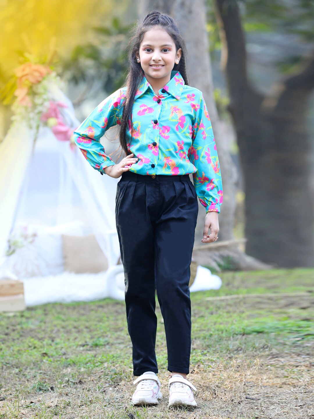 

Cutiekins Girls Floral Printed Top with Trousers, Blue