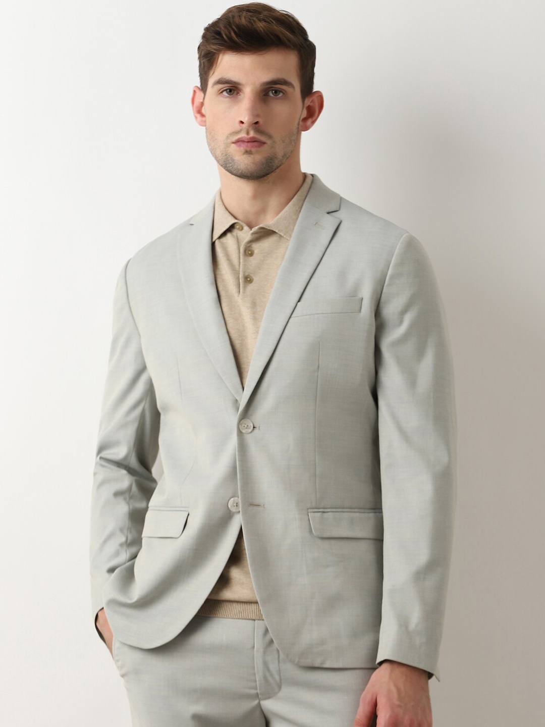 SELECTED Notched Lapel Collar Single Breasted Formal Blazer, Grey