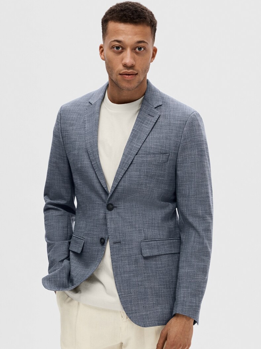 

SELECTED Notched Lapel Collar Single Breasted Blazer, Grey