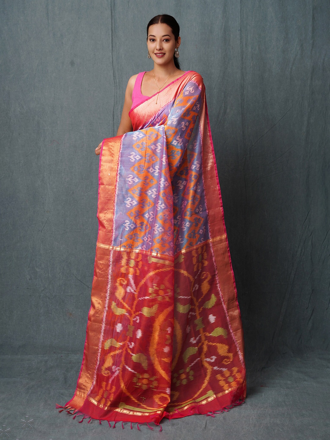 

Unnati Silks Zari Silk Cotton Handloom Pochampally Saree, Blue