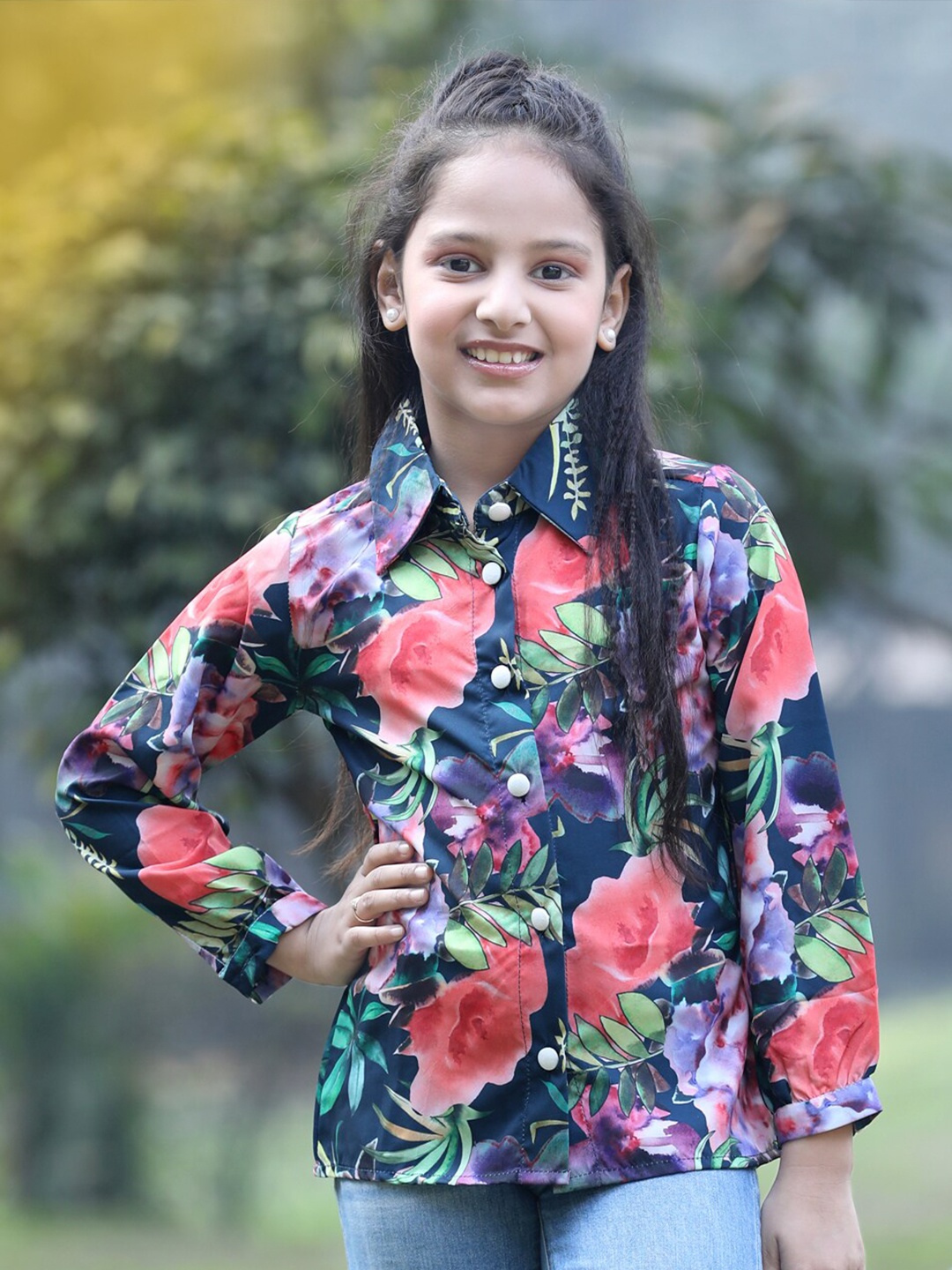 

Cutiekins Girls Floral Printed Shirt Style Top, Green