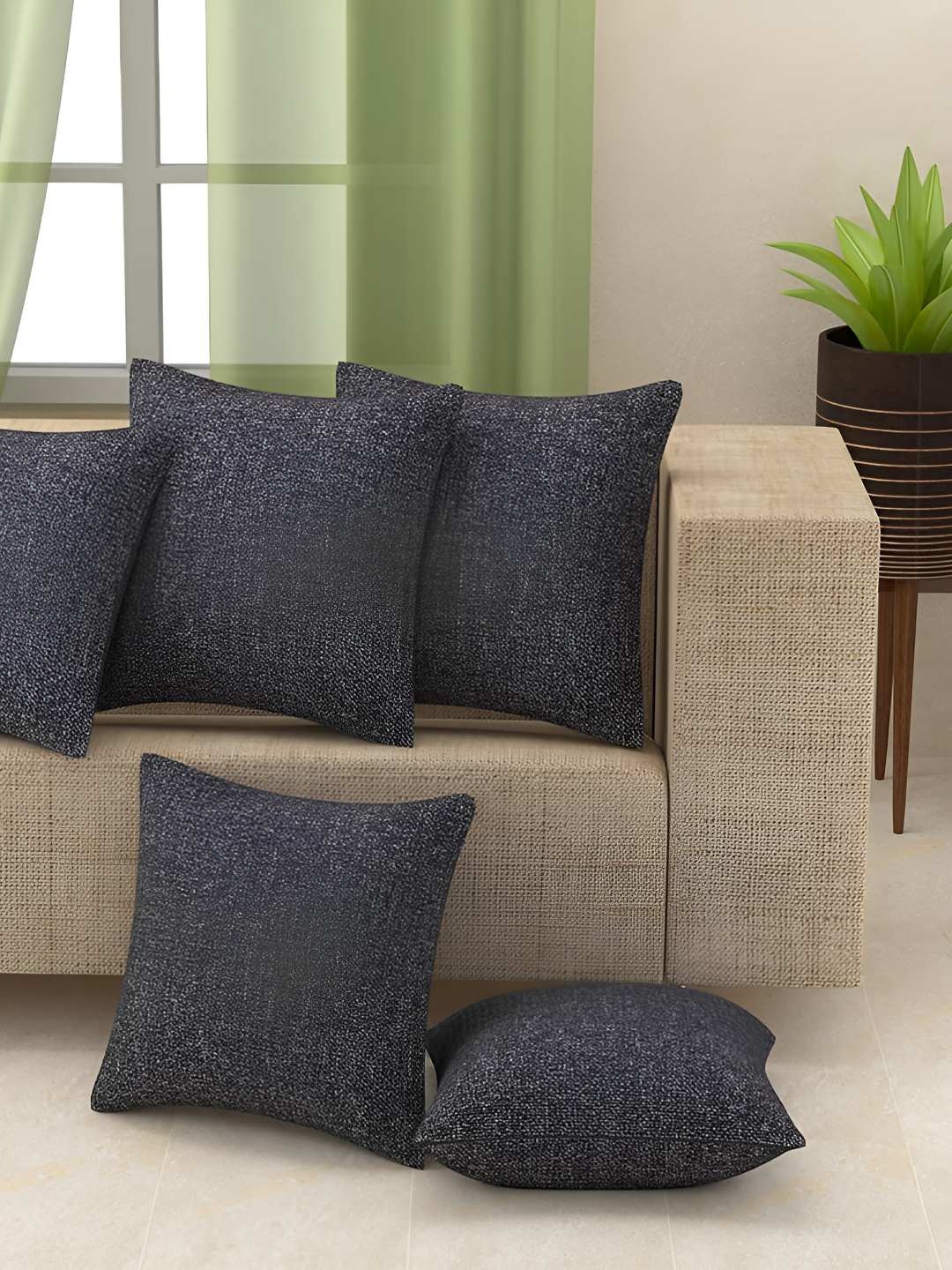 CASA-NEST Black 5 Pieces Jute Cotton Square Cushion Covers