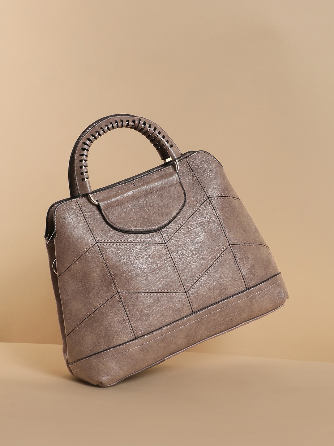 

HAUTE SAUCE by Campus Sutra Textured Leather Structured Handheld Bag, Beige