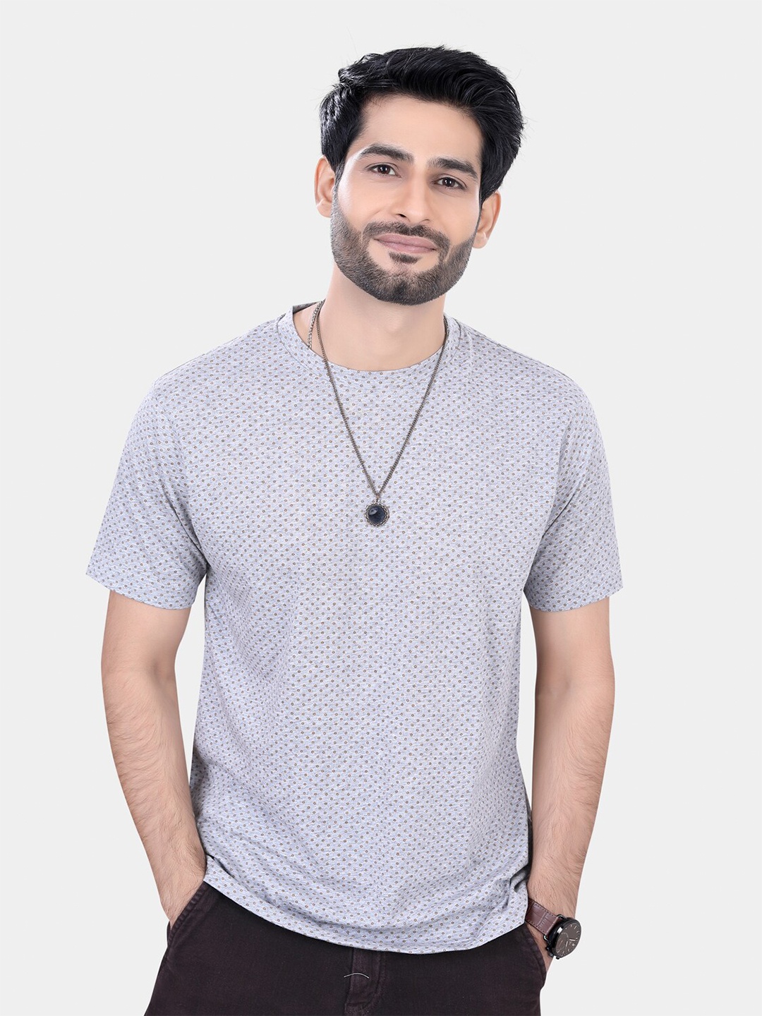 

VASTRADO Printed Round Neck Short Sleeves Slim Fit T-shirt, Grey