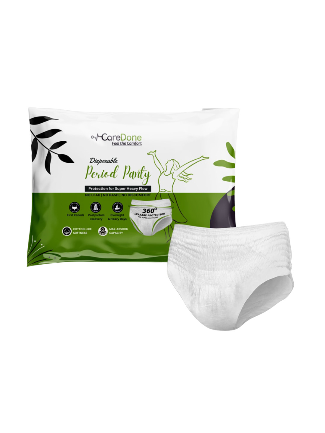 

CareDone Leakproof Mid-Rise Cotton Hipster Period Brief Care-(WhiteNewPanty)-(S)-(2), White