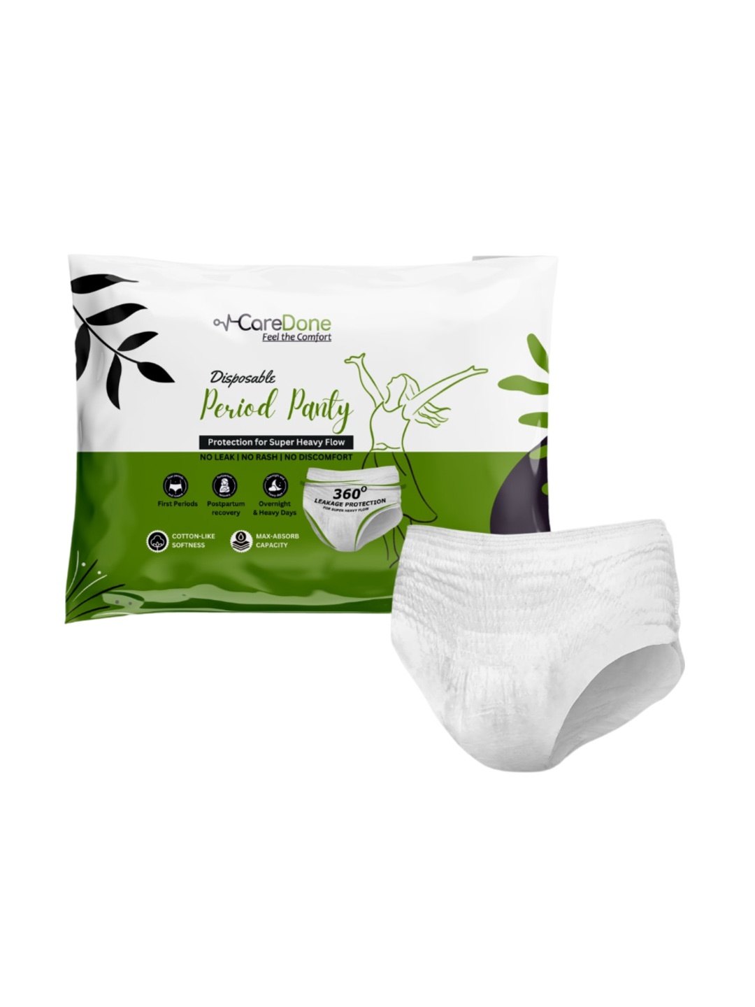 

CareDone Mid-Rise Very Absorbent & Leakproof Cotton Period Panty, White