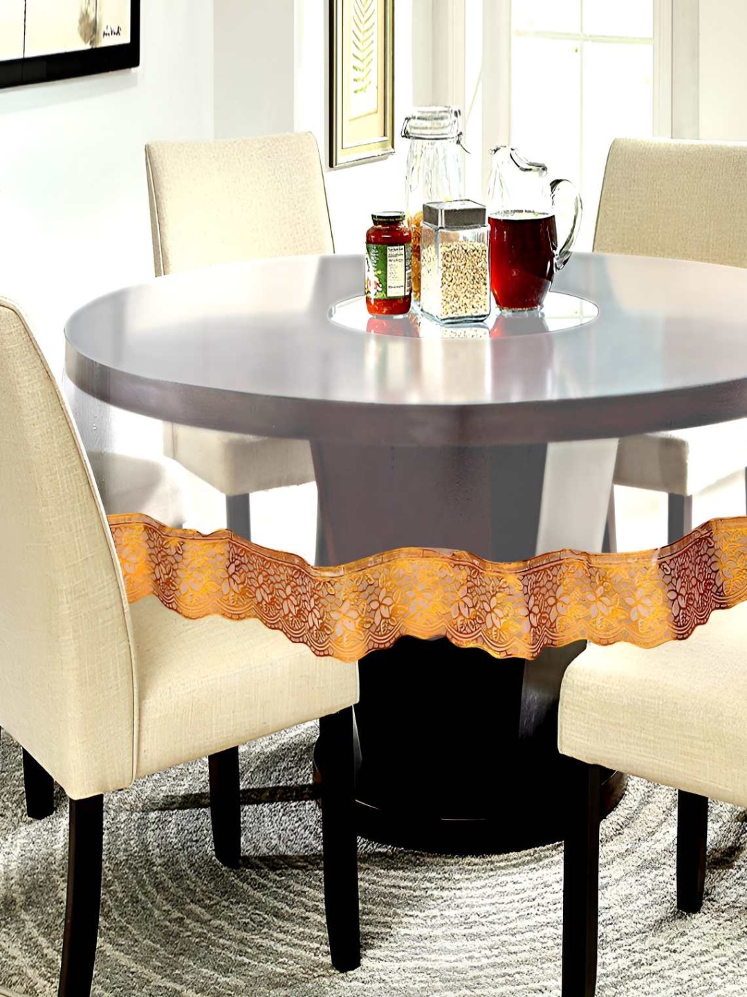 

CASA-NEST Transparent & Gold Toned 4 Seater Table Cover