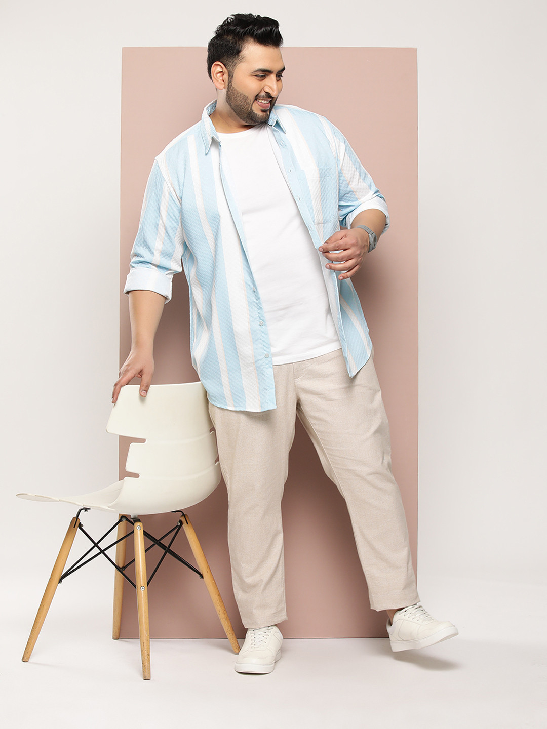 

Sztori Men Plus Size Striped Casual Shirt, Blue