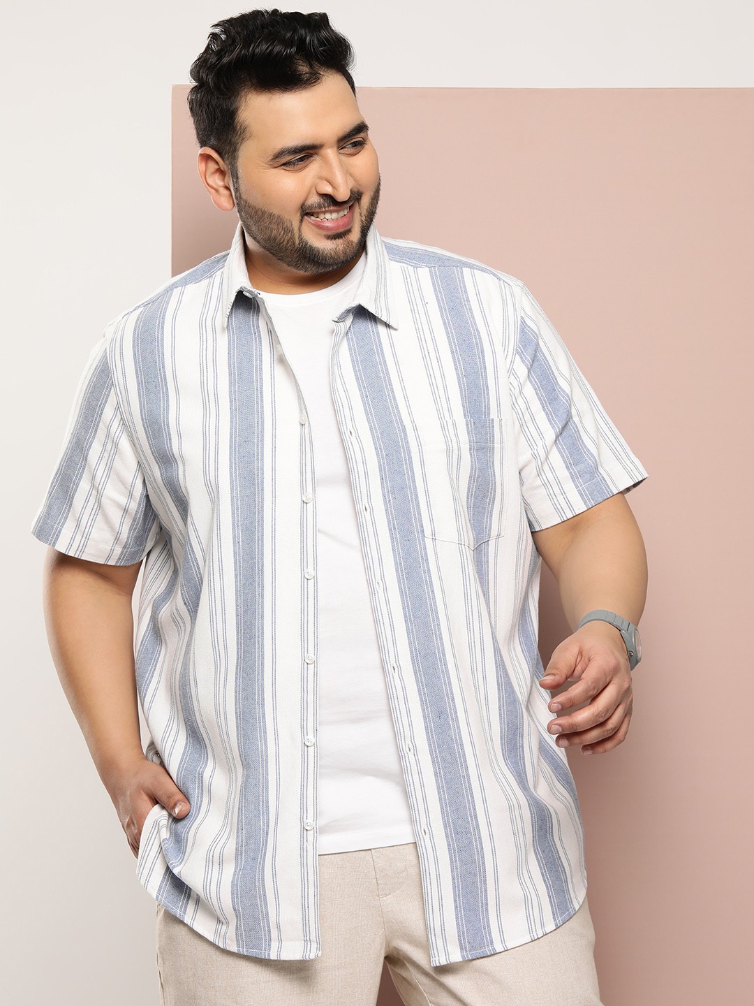 

Sztori Men Plus Size Striped Casual Shirt, Blue