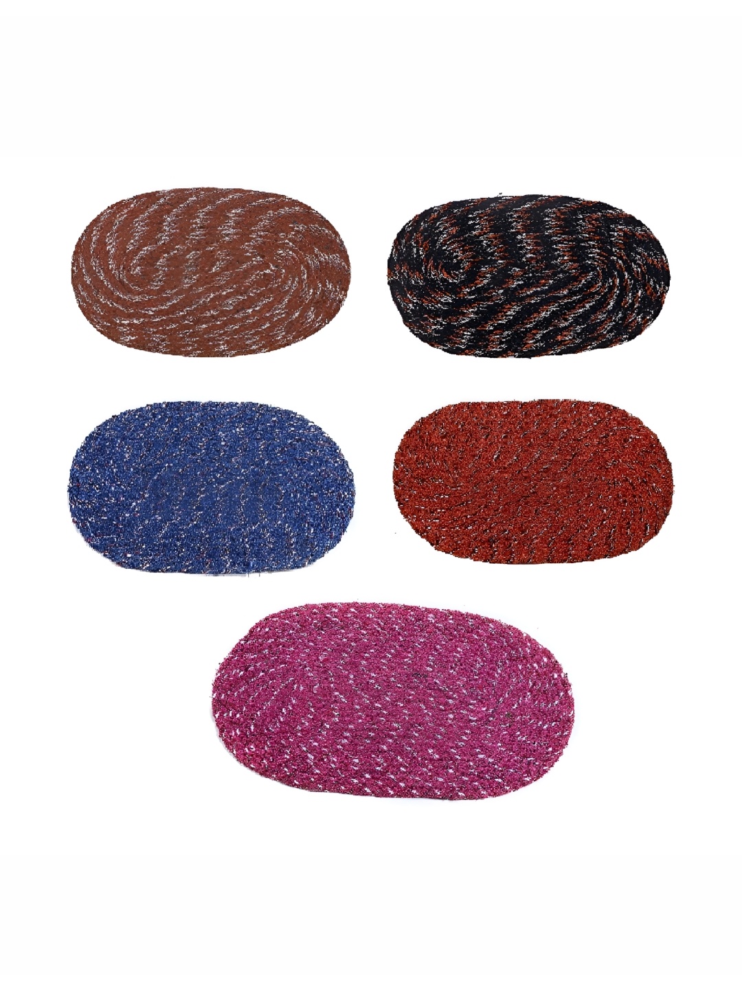 Supreme Home Collective Blue & Red 5 Pieces Cotton Anti-Skid Doormats, Brown