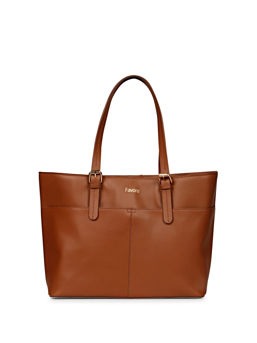 

Favore Leather Structured Shoulder Bag, Tan