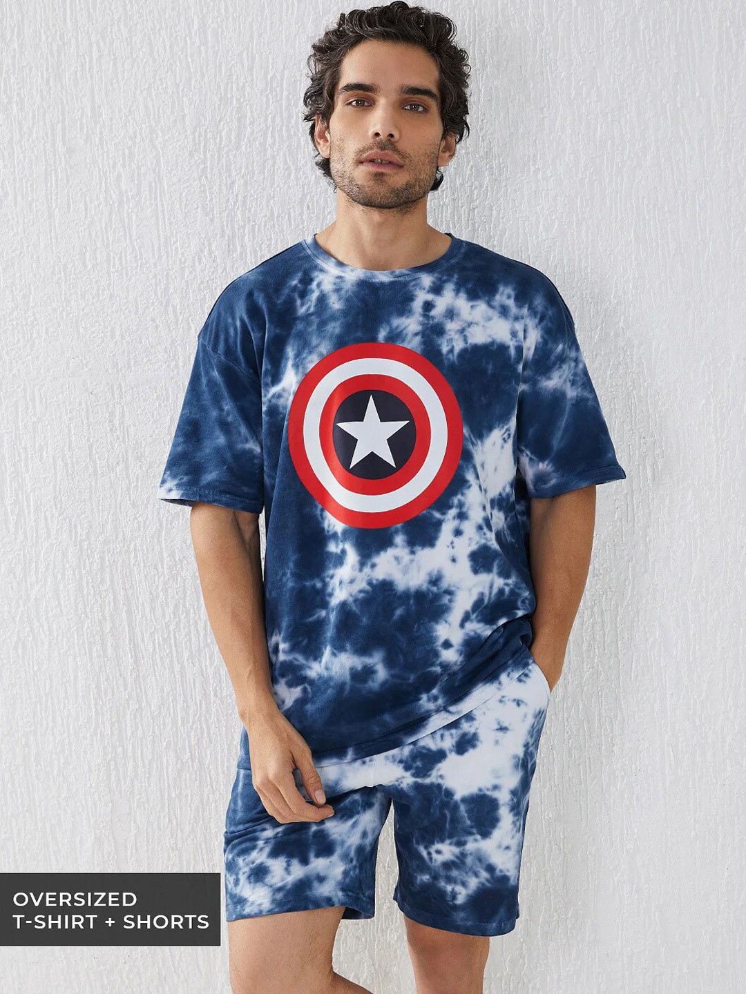

Zombom Printed Pure Cotton Tshirt With Shorts Co-Ords, Blue