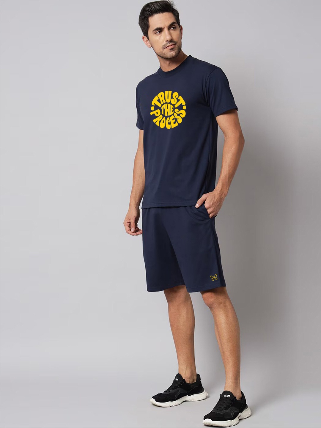 

Zombom Printed Pure Cotton T-shirt & Shorts, Navy blue