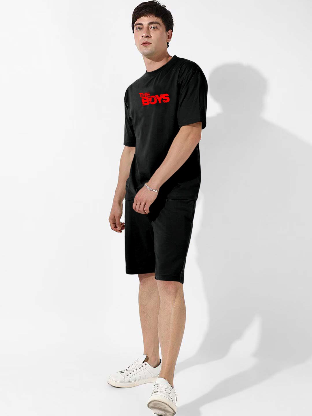 

Zombom Printed Pure Cotton Tshirt With Shorts Co-Ords, Black