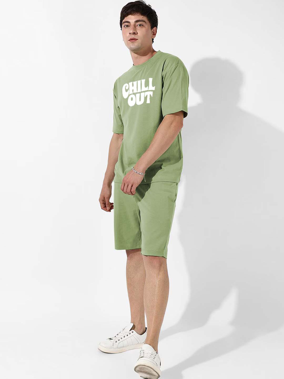 Zombom Printed Pure Cotton T-shirt & Shorts, Green