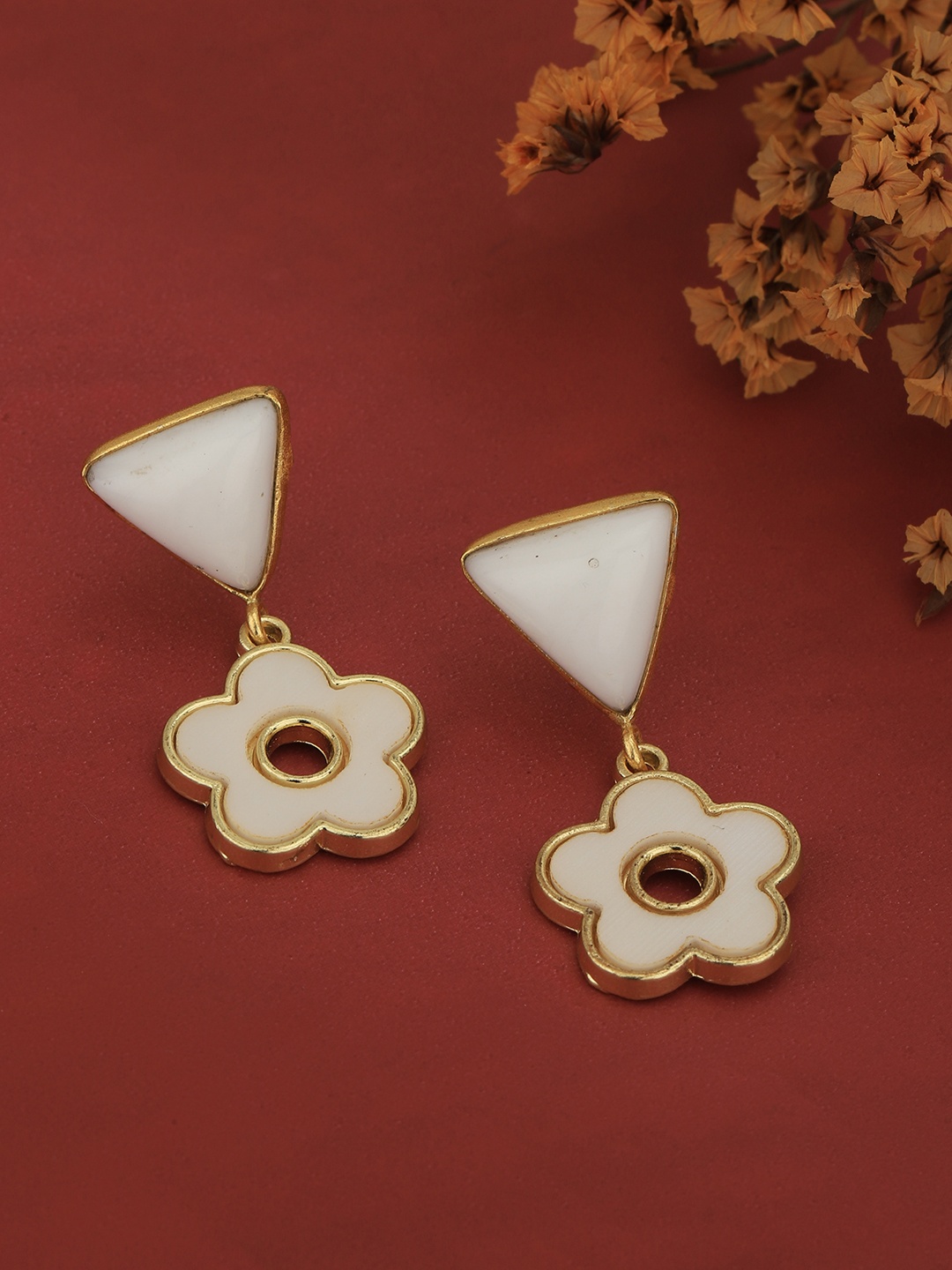 

Carlton London Gold-Plated Floral Agate Drop Earrings