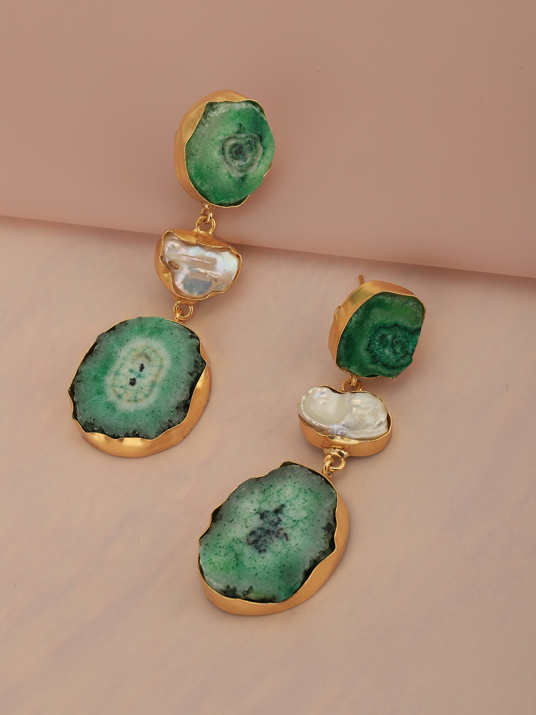 

Carlton London Gold-Plated Contemporary Agate Drop Earrings, Green