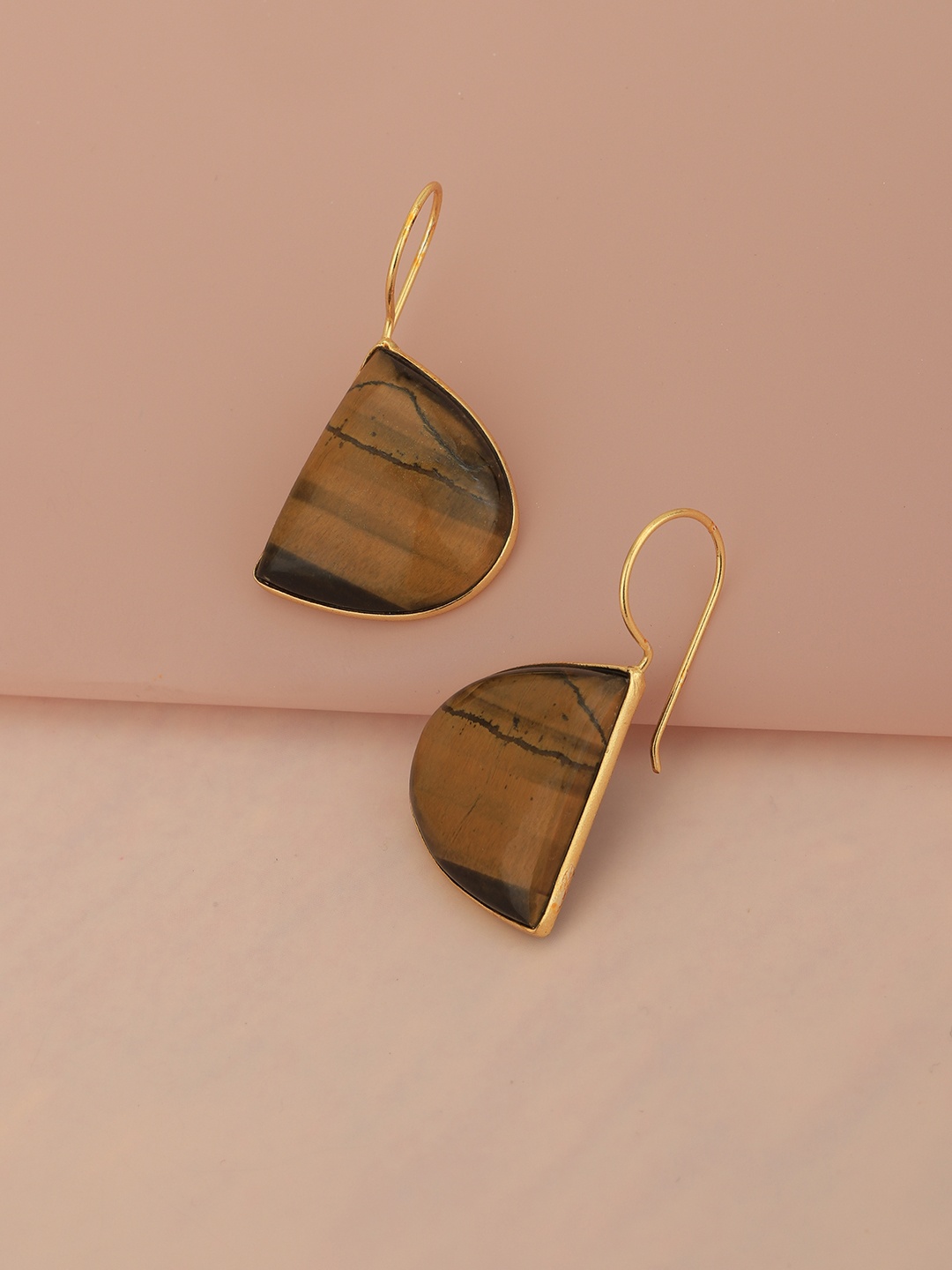 

Carlton London Gold-Plated Geometric Tiger Eye Stone Drop Earrings