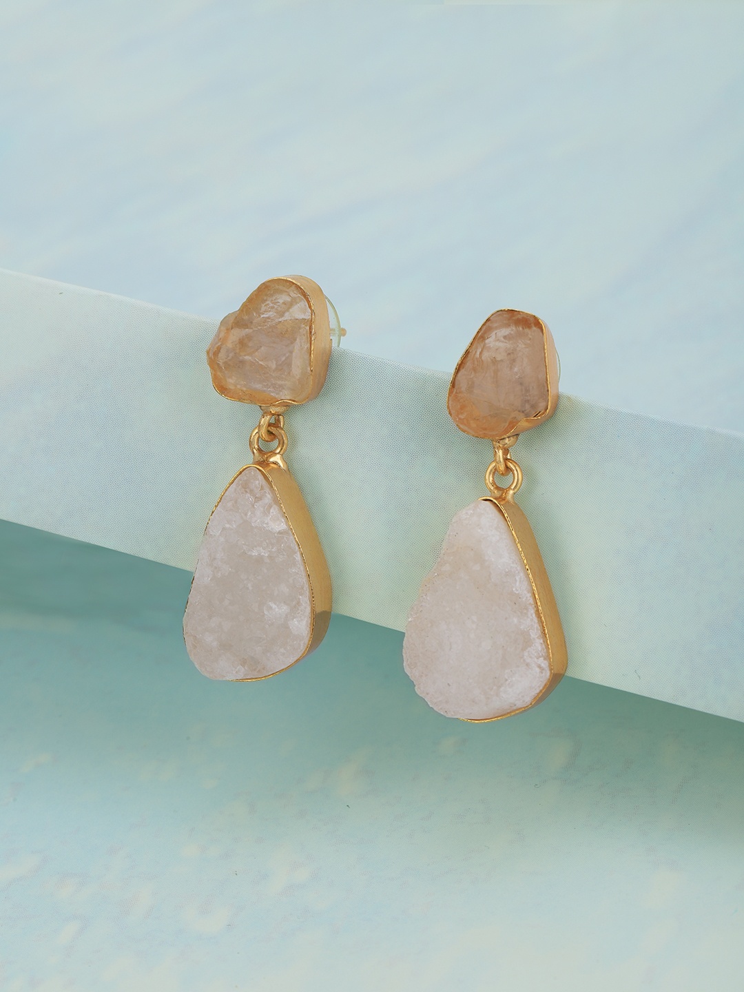 

Carlton London Gold-Plated Teardrop Shaped Agate Drop Earrings