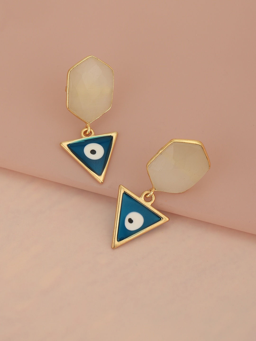 

Carlton London Gold-Plated Triangular Enamelled Chalcedony Stone Drop Earrings