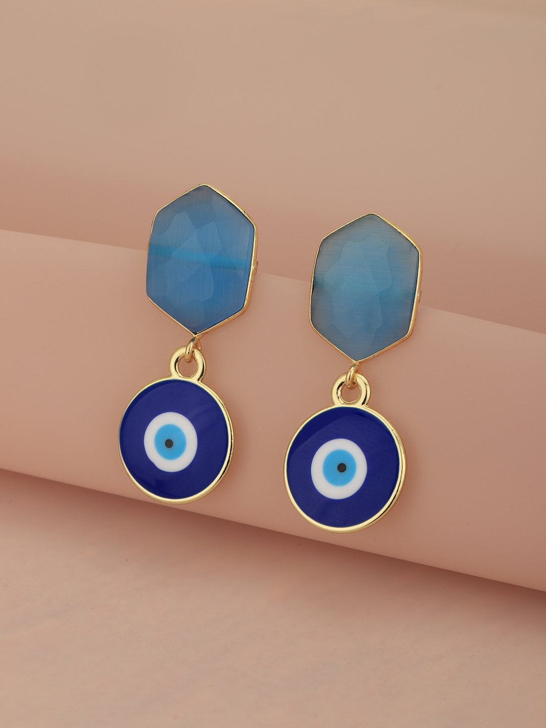 

Carlton London Gold-Plated Geometric Enamelled Chalcedony Stone Drop Earrings, Blue