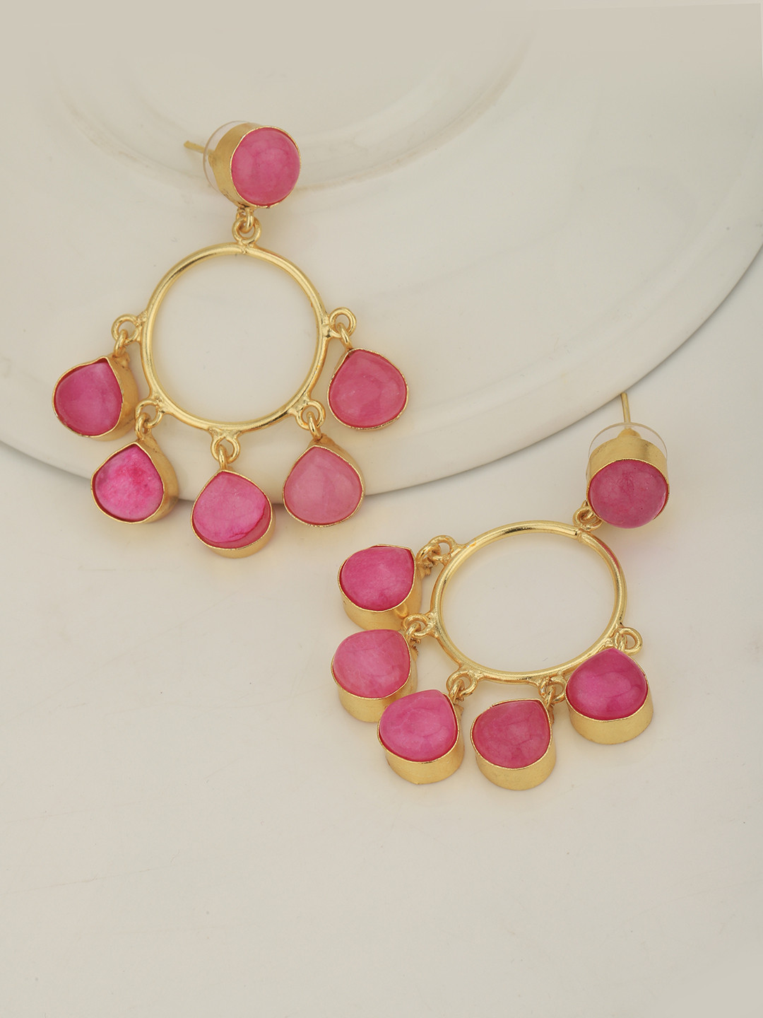 

Carlton London Gold-Plated Circular Chalcedony Drop Earrings