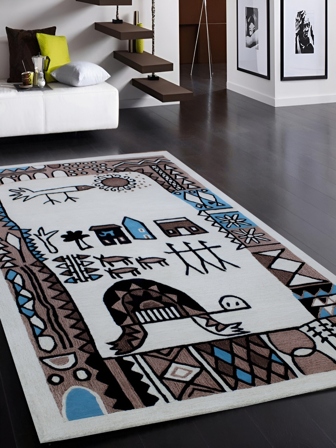 

MRIC Off White Bohemian Hand-Tufted Woollen Carpet