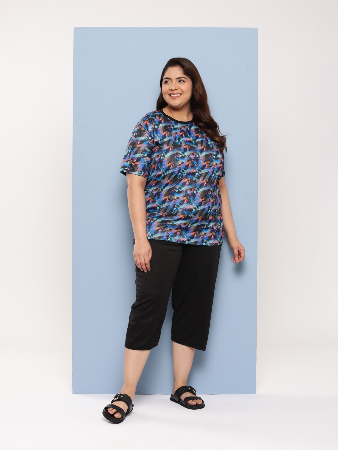 

Aarika Plus Size Geometric Print Full Coverage Swim Set, Blue