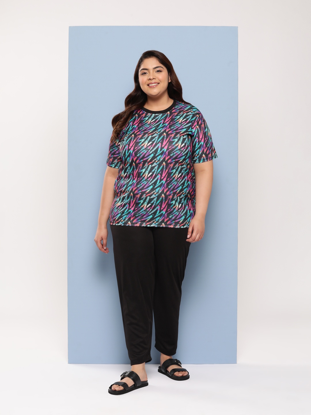 

Aarika Plus Size Abstract Print Full Coverage Swim Set, Pink