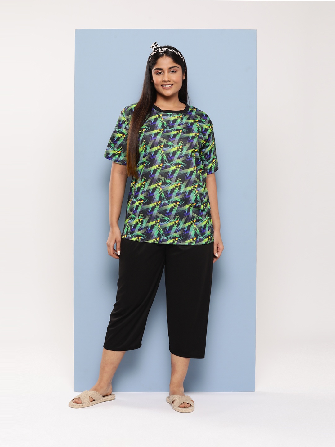 

Aarika Plus Size Geomteric Print Full Coverage Swim Set, Green