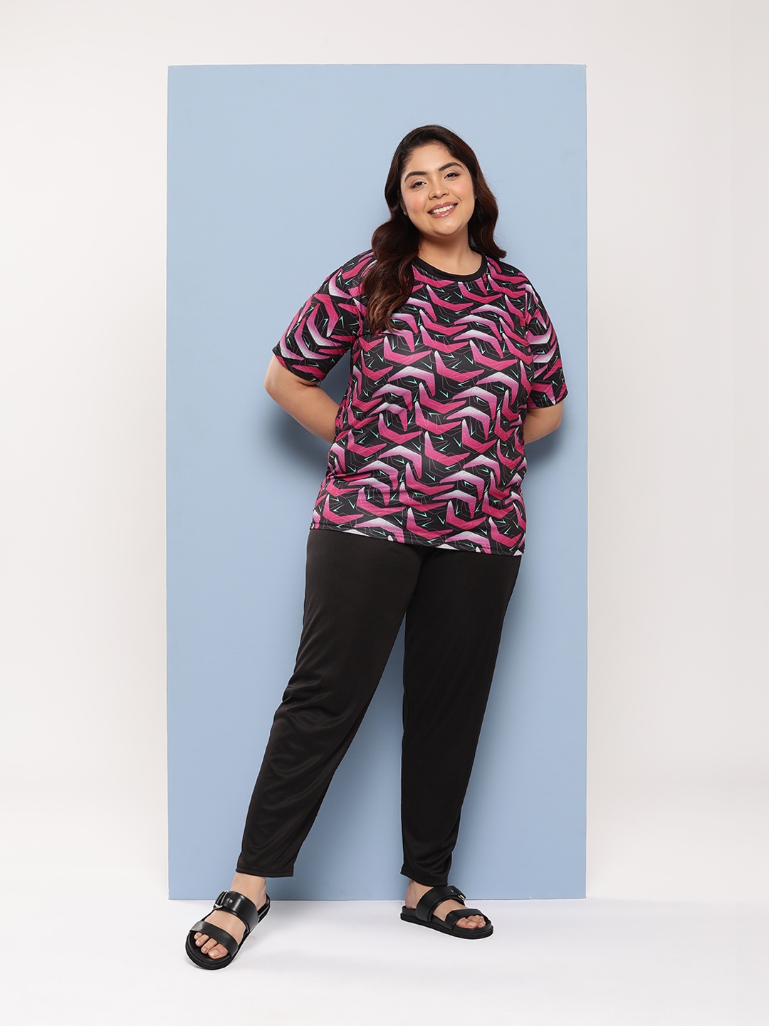 

Aarika Plus Size Abstract Print Full Coverage Swim Set, Pink