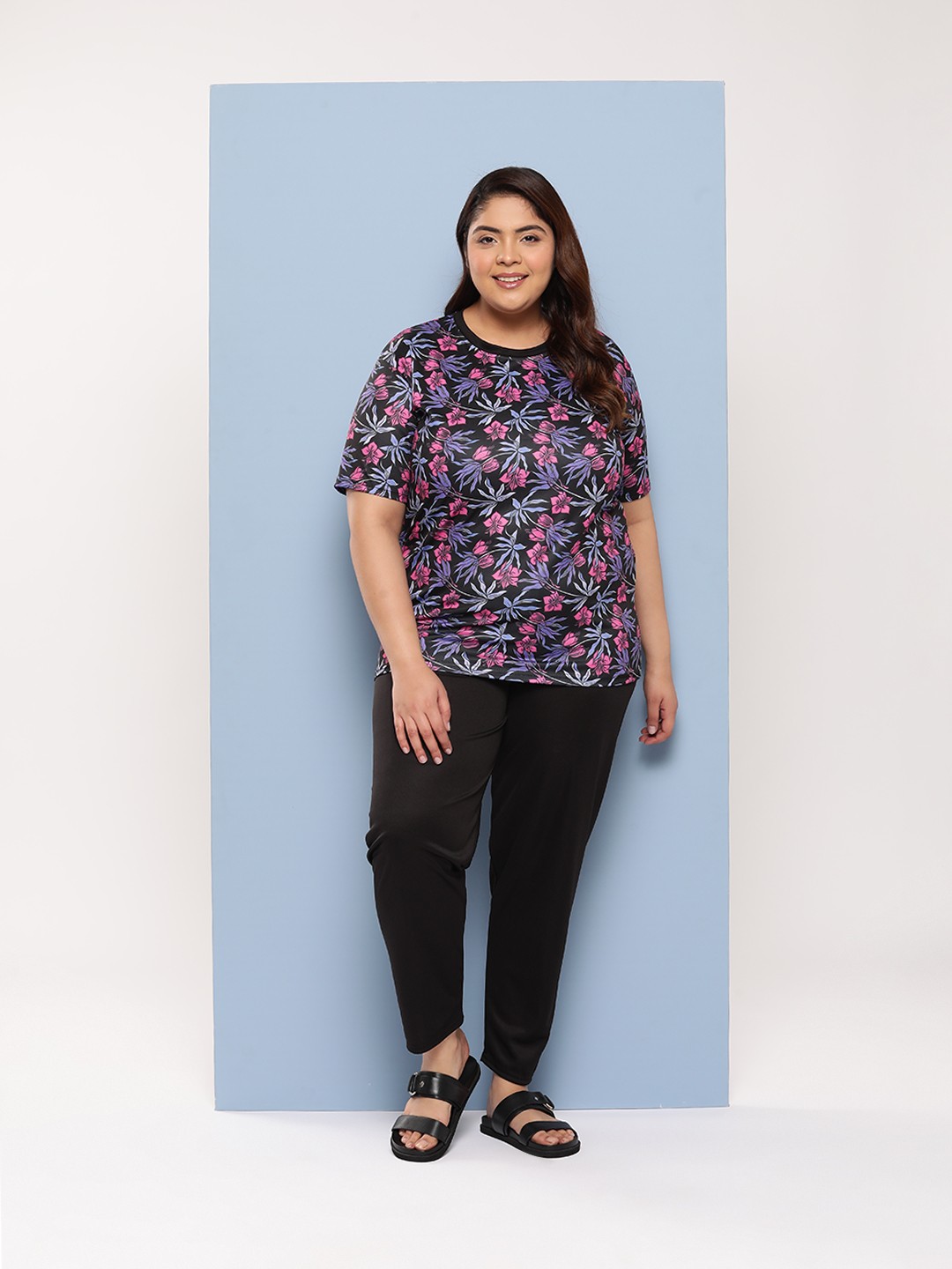 

Aarika Plus Size Floral Print Full Coverage Swim Set, Purple